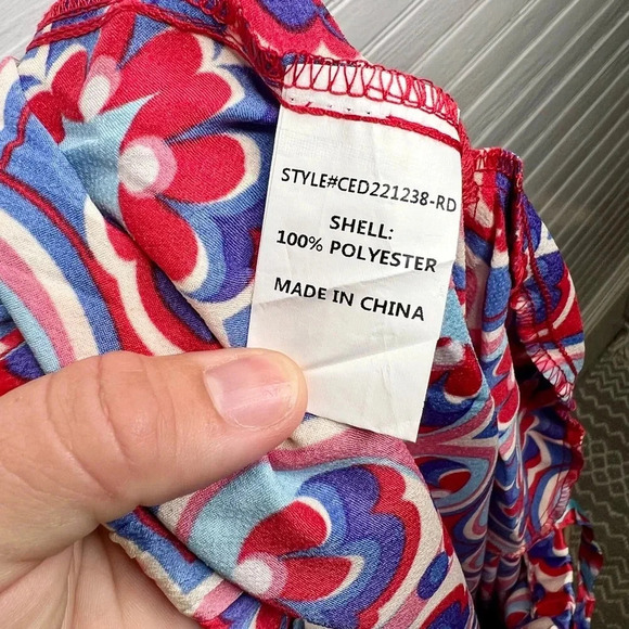 Melloday Printed Wide Leg Patterned Pocket Jumpsuit Size XL Red Blue - Picture 11 of 12